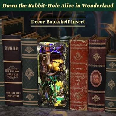 CCCDF Book Nook Kit, Booknook Kit with Dust Cover for Adult DIY Miniature House Kit 3D Wooden Puzzle Decorative Bookend Bookshelf Decor Gift for Women Teens (Alice Down The Rabbit Hole) - Image 7