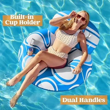 Sloosh Inflatable Pool Floats Lounger - Pool Floaties Blow Up Air Sofa Floating Chair with Big Backrest, Heavy Duty River Tubes Summer Lake Beach Water Float Raft Floaty for Adults (Blue White) - Image 3