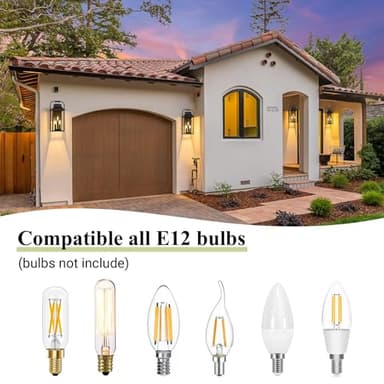 [Upgraded]PARTPHONER Outdoor & Indoor Light Fixture, 3-Lights Front Porch Light Fixtures with E12 Sockets & Glass Shade Anti-Rust Waterproof Black Wall Mount Lantern Sconce for House Gate Garage Patio - Image 6