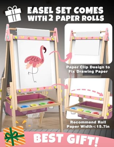 Joyooss Art Easel for Kids Easel for Toddlers,Adjustable Standing Wooden Easels Kids Whiteboard & Chalk Board Kids Dry Erase Board,Art Easel for Kids Easel for Toddlers 2-4 Years - Image 2