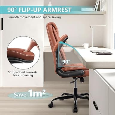 BestEra Office Chair, Executive Leather Chair Home Office Desk Chairs, Ergonomic Computer Desk Chair with Adjustable Flip-Up Arms, Lumber Support Swivel Task Chair with Rocking Function (Brown) - Image 6