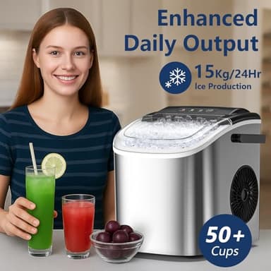 Portable Bullet Ice Maker Machine, One-Click Operation Ice Machine 34LBS/24Hr Production, 6-8 Minutes Quick Ice Making, 1.2L Water Tank, Silver - Image 2