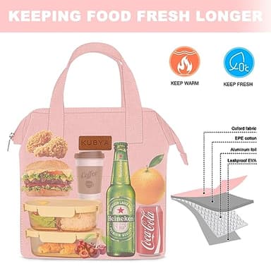 KUBYA Lunch Box for Women, Lunch Bag for Women Men Adult Simple Lunchbox Reusable Lunchbag Insulated Lunch Boxes Large Capacity Cute Lunch Tote Bag, with Food Storage Bags for Work, Office or Picnic - Image 6