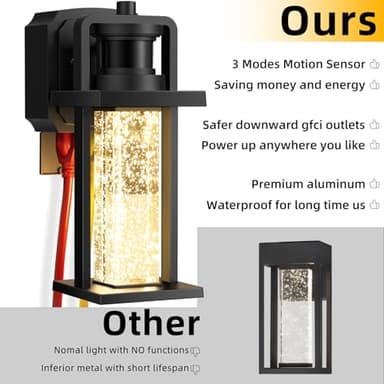 OYKYOHEI Outdoor Wall Porch Light with Outlet,3 Lighting Modes Motion Sensor Light Fixture, Waterproof 10W Integrated LED Light Fixture for House,480LM 3000K Exterior Light for Garage Patio - Image 2