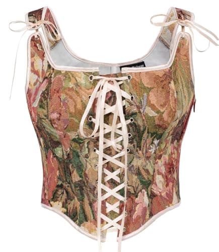 Scarlet Darkness Women Summer Floral Print 1920S Renaissance Corset Fishbone Bodice Red Floral Size 16 - Image 1