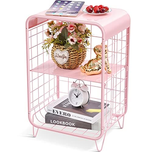 APEXCHASER Cute Kids Pink Nightstand,Metal Side Table,3 Tier End Table with Storage,Vintage Bedside Table,Girls Bedroom Furniture for Living Room,Bedroom,Dorm - Image 1