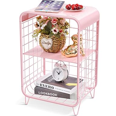 APEXCHASER Cute Kids Pink Nightstand,Metal Side Table,3 Tier End Table with Storage,Vintage Bedside Table,Girls Bedroom Furniture for Living Room,Bedroom,Dorm - Image 1