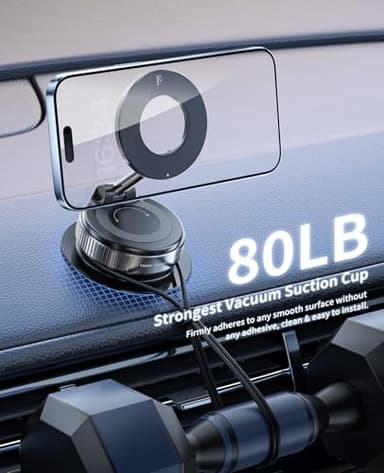 DKGEVEAO Suction Cup Phone Mount,Vacuum Magnetic Phone Holder for Car,360 Adjustable Vacuum Magnetic Phone Holder,Magnet Car Mount for All Smartphones & All Vehicle & Gym/Bathroom Mirror - Image 3