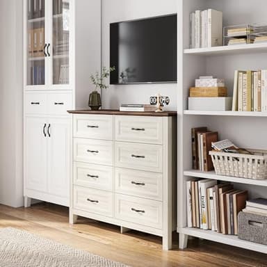 LINSY HOME Farmhouse 8 Drawers Dresser Chests for Bedroom, Wood Dresser Wide Chest of Drawers, Storage Dressers Organizer for Bedroom, Living Room,Hallway, SGS Certified - Image 7