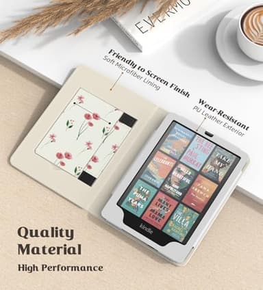 MoKo Case for 7"/6.8" Kindle Paperwhite(12th/11th Gen-2024/2021) and Kindle Colorsoft Signature Edition, Slim PU Shell Cover Case with Auto-Wake/Sleep for Kindle Paperwhite 2024, Pink Little Flowers - Image 5