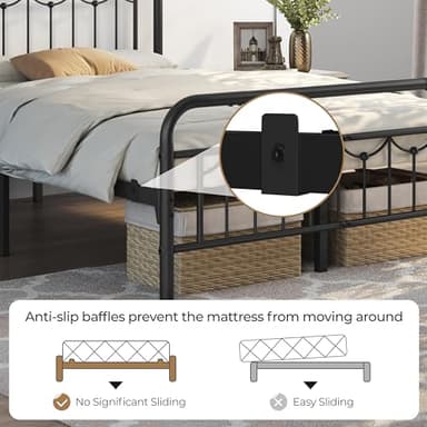 Yaheetech Queen Size Metal Bed Frames with Vintage Headboard and Footboard, Farmhouse Metal Platform Bed, Heavy Duty Steel Slat Support, Ample Under-Bed Storage, No Box Spring Needed, Black - Image 7