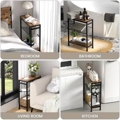 Small Side Table for Small Space, 3-Tier Narrow End Table with Magazine Holder,Slim Nightstand, Skinny Snack Couch Table in Living Room, Bedroom Study and Balcony (Rustic Brown &Black) - Image 5