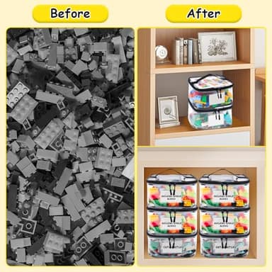 Tesuko 6 Pack Clear Toy Storage Bag with Name Tag& Manual Pocket, Waterproof Transparent PVC Toy Organizer Case for Lego Bricks, Board Games, Building Blocks, Puzzles (Large Capacity, Black) - Image 2