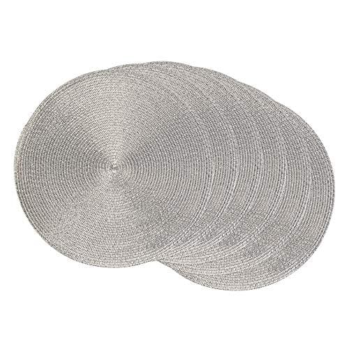 DII Woven Placemats Collection Metallic Round Placemat Set, 15", Silver, 6 Piece - Image 1