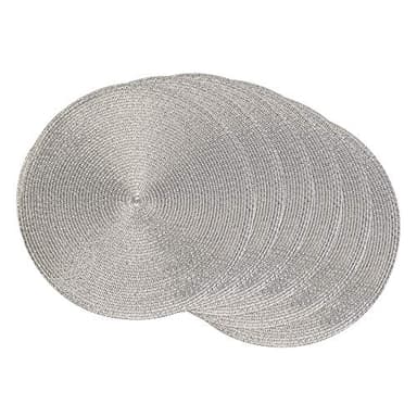 DII Woven Placemats Collection Metallic Round Placemat Set, 15", Silver, 6 Piece - Image 1