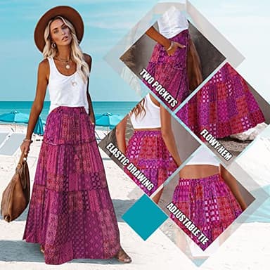 EARKOHA Womens Casual High Waist Tie Paisley Print Long Maxi Skirt with Pockets Purple M - Image 3