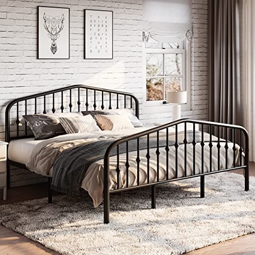 SHA CERLIN King Size Metal Platform Bed Frame with Victorian Style Wrought Iron-Art Headboard/Footboard, No Box Spring Required, Black - Image 1