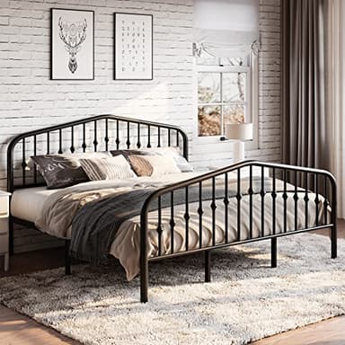 SHA CERLIN King Size Metal Platform Bed Frame with Victorian Style Wrought Iron-Art Headboard/Footboard, No Box Spring Required, Black - Image 1