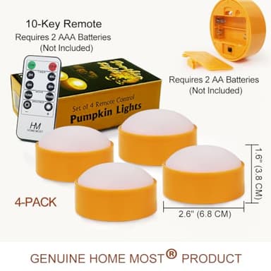 HOME MOST 4-Pack Halloween LED Pumpkin Lights Battery Operated - Orange Pumpkin Lights with Timer and Remote Halloween Decor - Jack-O-Lantern Decoration Outdoor - Image 6