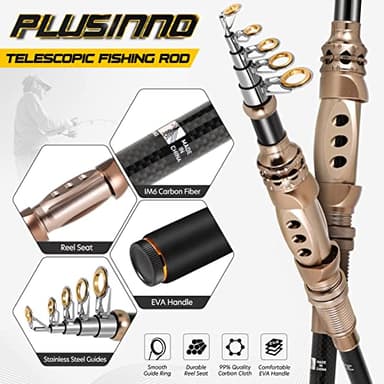 PLUSINNO Fishing Rod and Reel Combos Carbon Fiber Telescopic Fishing Pole with Reel Combo Sea Saltwater Freshwater Kit Fishing Rod Kit - Image 5
