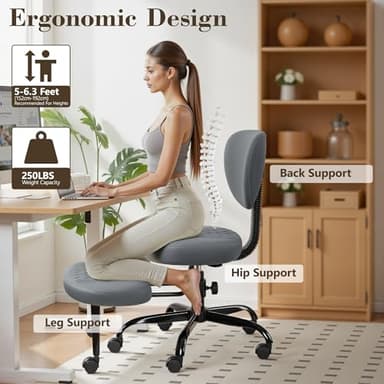 AtHope Ergonomic Cross Legged Office Chair with Wheels - Adjustable Height for Meditation, ADHD Desk & Yoga - Wide Criss Cross Design with Lumbar Support, Kneeling Chair - Dark Gray - Image 3