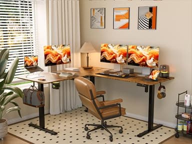 WALKINGDESK 63X55 Inches Reversible L Shaped Standing Desk Height Adjustable with Cup Holder, Electric Corner Computer Desk, Sit Stand up Home Office Desk, Ergonomic Gaming Desk, Rustic Brown - Image 2