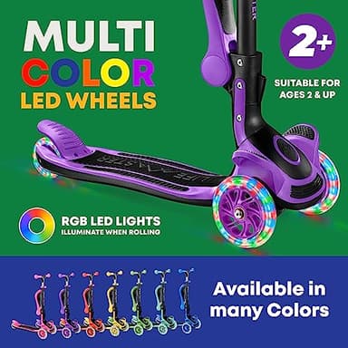 3 Wheel Scooter for Kids with Foldable Seat, Adjustable Handlebar Height, Lean-to-Steer Ride On Toy for Kids Ages 2+, Light-Up LED Wheels, Wide Anti Slip Deck, Indoor & Outdoor Use, Purple - Image 6