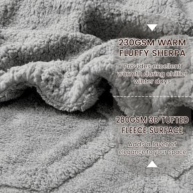 PHF Fluffy Sherpa Fleece Blanket Queen Size for Winter, Warm and Cozy, 510GSM 3D Tufted Shaggy Fleece Blanket for Sofa Bed, Grey, 90"x90" - Image 4