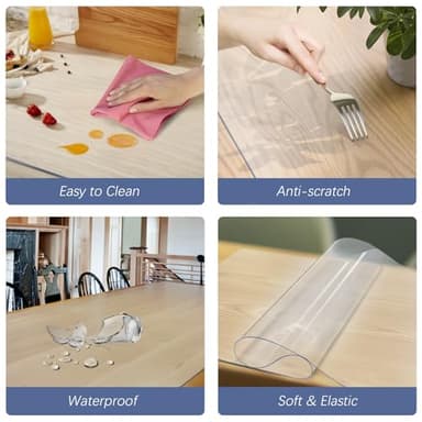 Vicwe 36 x 66 Inch Clear Table Cover Protector,1.5mm Thick Clear Table Protector, Rectangle Waterproof Plastic Table Cover, Scratch Proof and Easy Cleaning for Dining Room Table - Image 4
