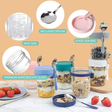 OcePor 6 Pack Overnight Oats Containers with Lids and Spoons, 16 OZ Glass Mason Overnight Oats Jars, Large Capacity Airtight Jars for Milk, Cereal, Fruit - Image 4
