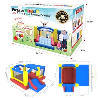 [Upgrade Version] PicassoTiles KC102 12x10 Foot Inflatable Bouncer Jumping Bouncing House, Jump Slide, Dunk Playhouse w/Basketball Rim, 4 Sports Balls, Full-Size Entry, 580W ETL Certified Blower - Image 9