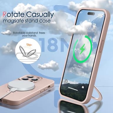 KMAMBAG Mag-Ring Designed for iPhone 14 Pro Case, Liquid Silicone [Moisturizing Factor] Extreme Soft Slim Phone Case with Stand [Compatible with MagSafe] for 14pro 6.1 inch Men Women, Light Pink - Image 2