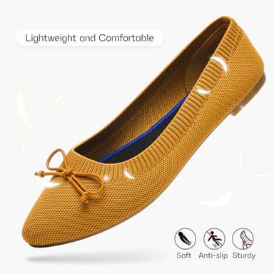 Shupua Women's Flats Black Flats Shoes Pointed Toe Ballet Flats Comfortable Bow Girls Flats Dressy(Yellow.us5) - Image 4