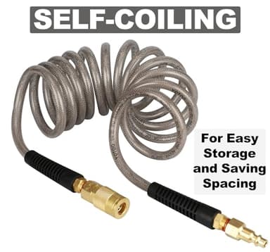 YOTOO Reinforced Polyurethane Recoil Air Hose 1/4" Inner Diameter by 10' Long, Heavy Duty, Flexible Air Compressor Hose with Bend Restrictor, 1/4" Swivel Industrial Quick Coupler and Plug, Gray - Image 5