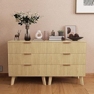 XUZENEST Fluted 3 Drawer Dressers, Modern Closet Dressers Chest of Drawers, Wood Storage Dresser Chest of Drawers Organizer for Bedroom Living Room Hallway Closet(Natural) - Image 4