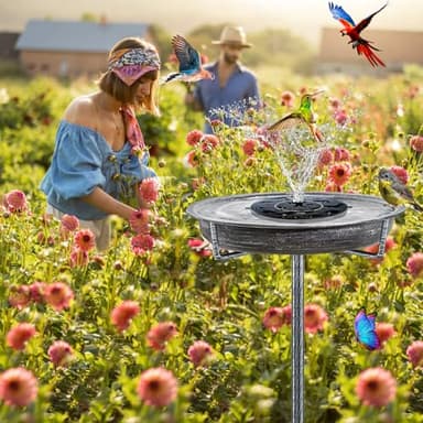 KHayRovies Metal Bird Bath for Outdoors Garden Birdbath Bowl, 36.2" Height Freestanding Bird Feeders for Outside with 4 Prongs Base Stake, Standing Birdfeeders for Yard Lawn Decor (Retro Silver) - Image 4