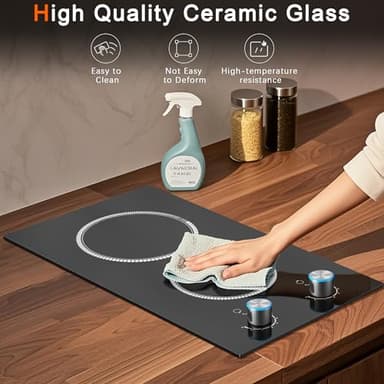 2 Burner Electric Cooktop 120V, 12 Inch Stove Top Burner 2000W, Double Burner Electric Stove with Knob Control, 9-Level Heat, Overheat Protection, High-Temp Alarm, 120V UL Plug - Image 6