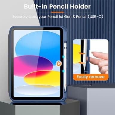 MoKo Case for iPad (A16) 11th Generation 11-inch 2025/iPad 10th Generation 10.9-inch 2022 with Pencil Holder, [10 Strong Magnetic Viewing Angle] Fully-Body Rugged Heavy Duty Protective Case, Navy Blue - Image 7