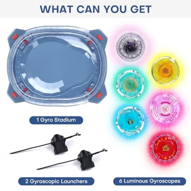 BUPASAK Light Ignite Spinning Tops Battle Set, with Stadium, 6 Light Ignite Spinning Tops, and 2 Launchers, Toys for 6 Year Old Boys & Girls & Up (Amazon Exclusive) - Image 6