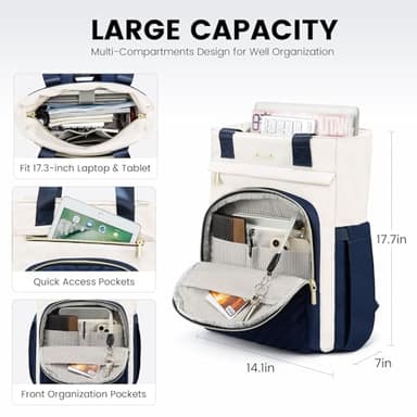 LOVEVOOK Laptop Backpack for Women, 17.3 Inch Work Business Laptop Bag, Wide Top Open Teacher Nurse Bag with USB Port, Waterproof Computer Backpack Purse for travel - Image 2