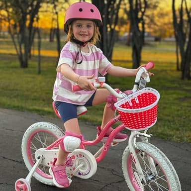 RoyalBaby Stargirl Kids Girls Bike Bicycle with Basket Training Wheels Kickstand 16 Inch Pink - Image 5