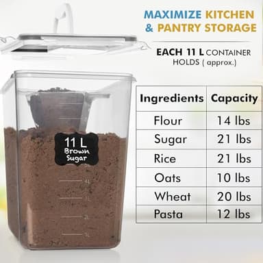 Shazo 2 PC (11L | 372 oz) Flour Sugar Storage Containers with Easy Carry Handle - Plastic Extra Large Food Storage Containers with Lids for Rice Cereal, BPA Free & Airtight Kitchen Pantry Organization - Image 5