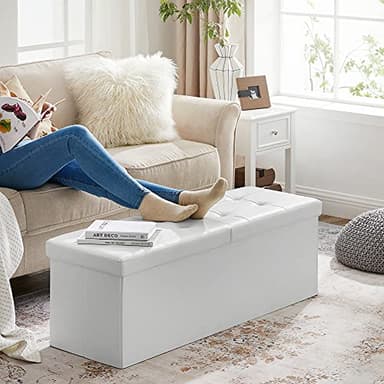SONGMICS MAZIE Collection - 43 Inches Storage Ottoman Bench with Flipping Lid, Storage Chest with Iron Frame Support, Load 660 lb, for Living Room, Bedroom, Synthetic Leather, White ULSF75WT - Image 5