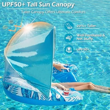 Jasonwell Pool Float with Canopy - Inflatable Pool Floaties Adult Floating Pool Chair Lounge Floats for Swimming Pool Water Chair Pool Lounger with Cup Holders Pool Toy Party Floaty for Adults - Image 3