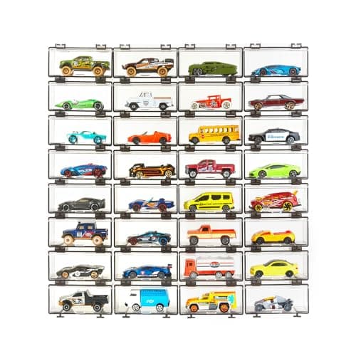 Saichotoy Display Case Compatible with Hot Wheels - Stackable Toy Car Storage, Transparent Organizer for Matchbox 1/64 Scale Diecast Cars (32 Packs, Clear Case Only) - Image 1