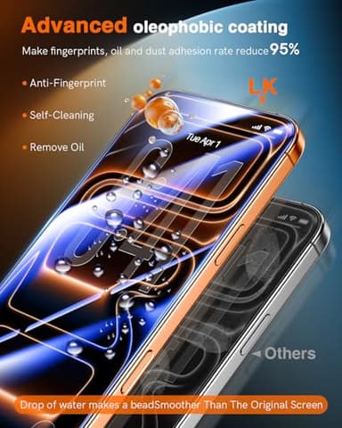 LK 2 Pack for iPhone 17 Pro Max / 16 Pro Max Screen Protector Tempered Glass, Military Grade Shatterproof [Auto Dust-Elimination, 0 Dust & Bubbles] Max Coverge Screen Protector for 17 Pro Max - Image 4