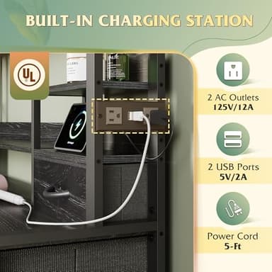 WLIVE Storage Organizer Unit with 15 Fabric Drawer & 5 Open Shelves, Tall Black Storage Drawers Organizer with Charging Station, Storage Tower Organizaton for Living Room, Hallway, Office - Image 4