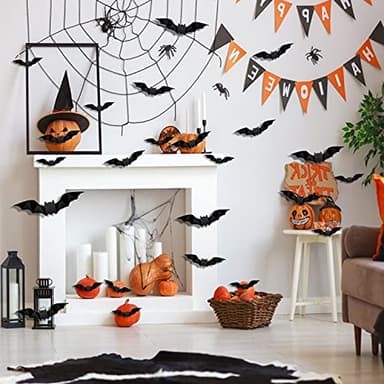 96PCS Halloween Decoration 3D Bats Wall Stickers 4 Different Sizes Realistic PVC Scary Bat Sticker DIY Halloween Window Door for Home Decoration Party Supplies - Image 2