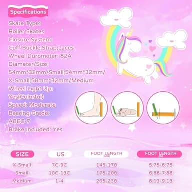 Toddler Roller Skates for Little Kids Toddler Ages 3-5 3 4 5, 4 Size Adjustable Girls Rainbow Unicorn Quad Skates with All Light Up Wheels - Best Birthday Gift for Outdoor Sports - Image 5
