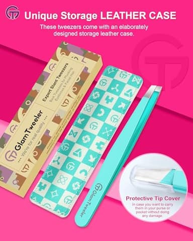 Expert Eyebrow Hair Removal Tweezer with Leather Case, GlamTweeler High Precision Slant Tip Stainless Steel Tweezers for Men and Women (Robin's Egg Blue) - Image 6